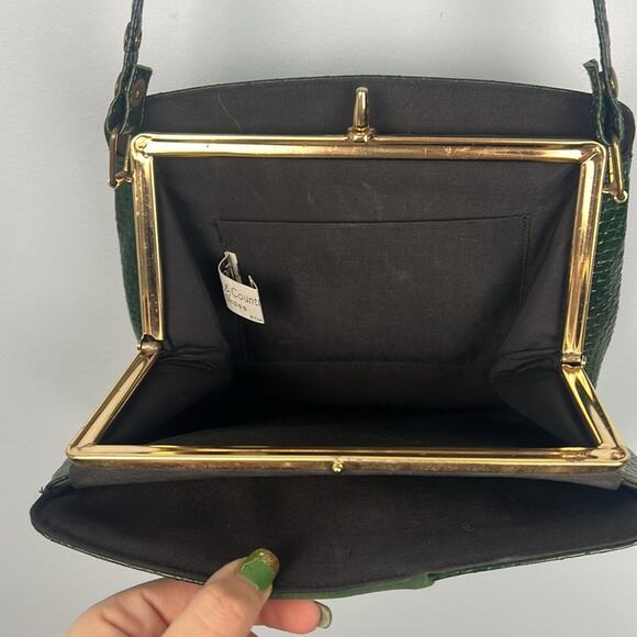 Vintage Green mixed media Town & Country shoes brand animal pattern purse - Picture 7 of 13